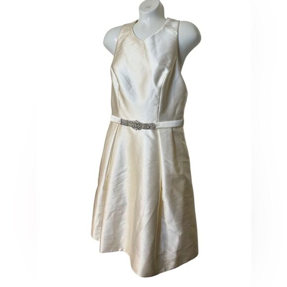 NWT Theia Couture Cream Rhinestone Belt Mini Dress - Picture 3 of 15